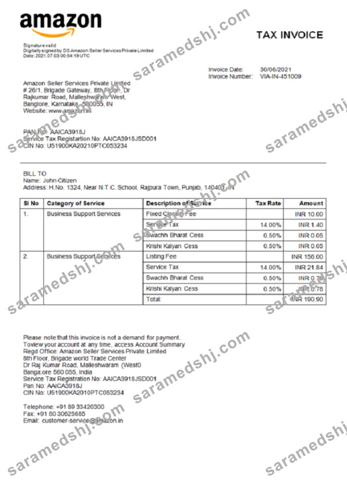 India Amazon American multinational technology company invoice